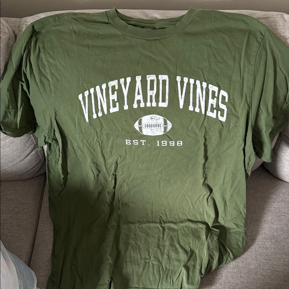 Vineyard Vines Olive Green Tee with Football Graphic